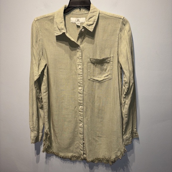 Thread & Supply Sage  Button Up Linen Blend Frayed Hem Western Boho‎ XS - Picture 1 of 7